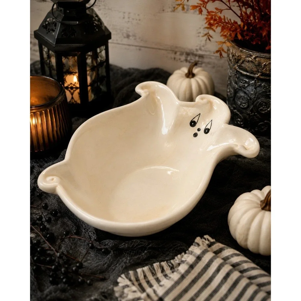 Johanna Parker Large Ghost Nesting Bowl Halloween Transpac Ceramic Serving Bowl